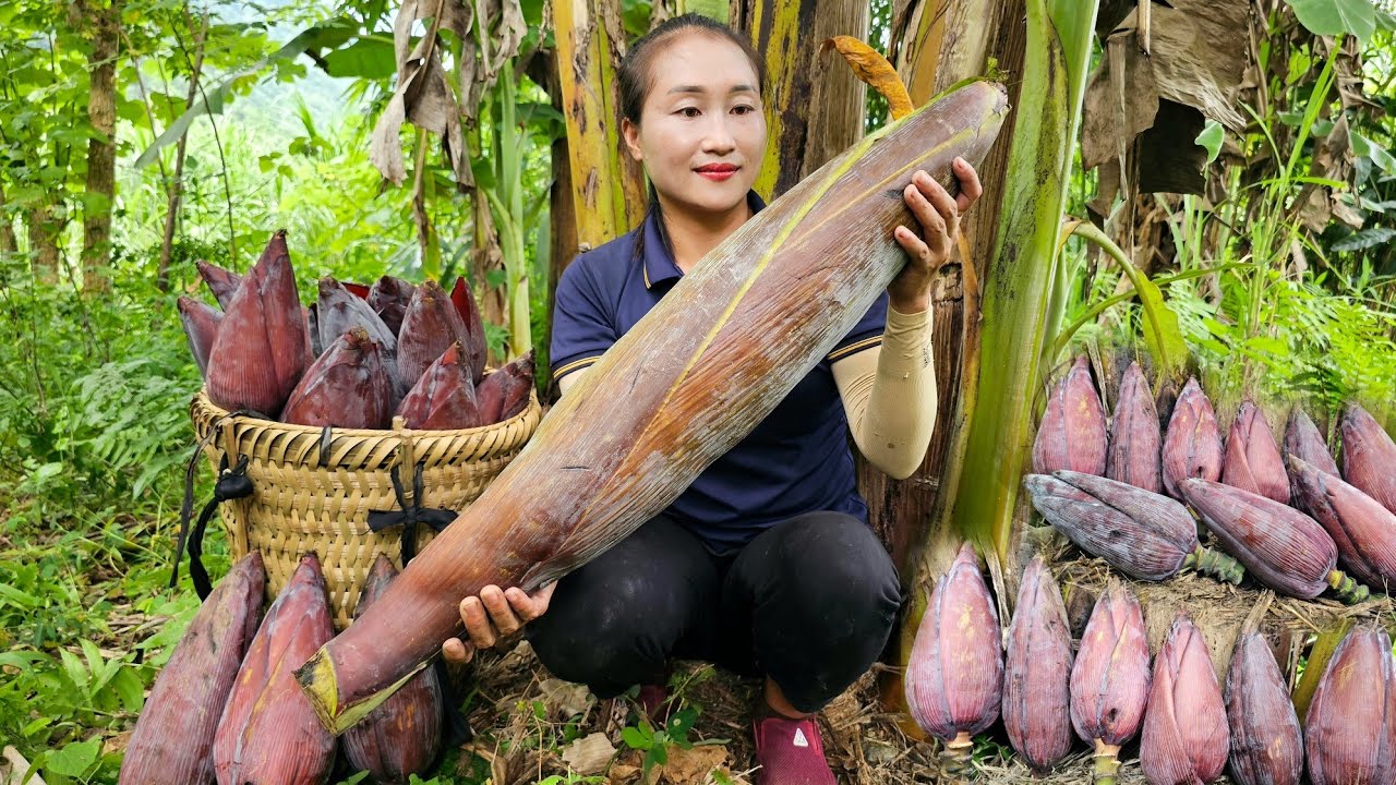 Harvest banana flowers goes to market sell - Banana flower salad recipe | Ly Thi Tam