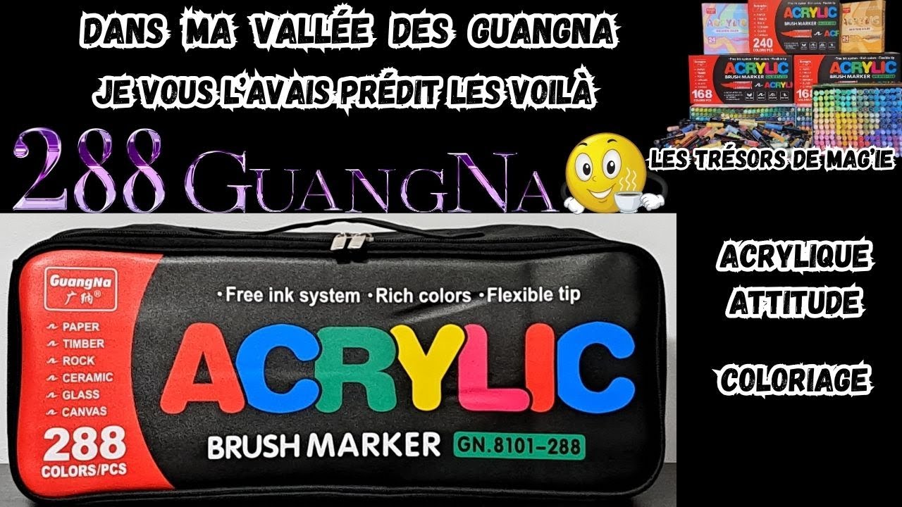 Feutres Acryliques Brush 288 GuangNa - Avis Comparatif avec les 240 GuangNa - Coloriages Mystères