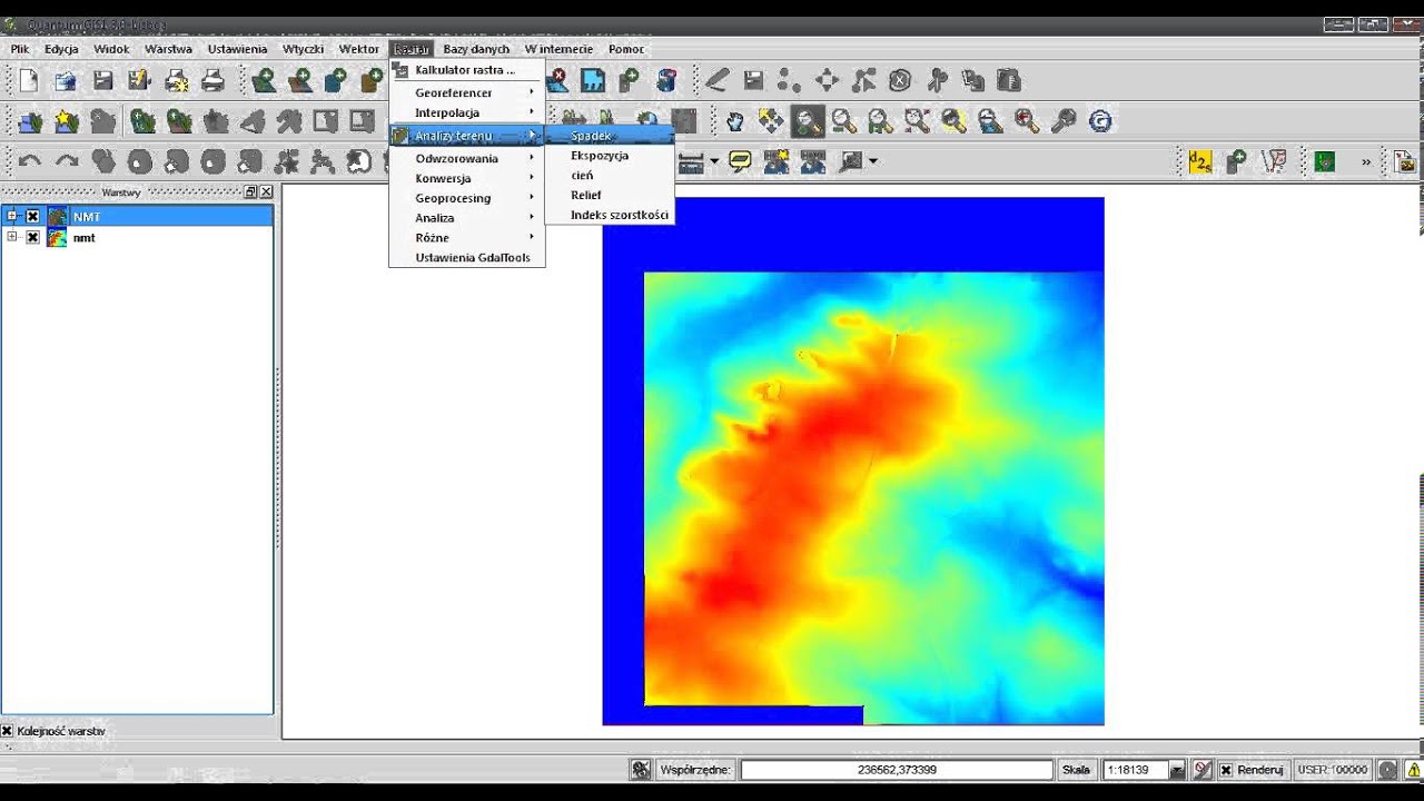 Nachylenie (Slope) QGIS