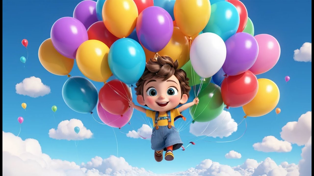 Ten Little Balloons Floating Up | Fun Kids Song | Colorful Counting Rhyme