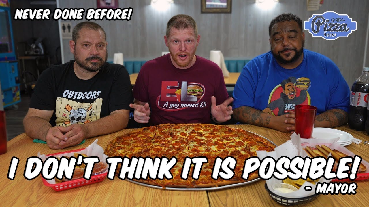 Never Been Done!  3 People Vs. Griffin's 15 pound Pizza Challenge!