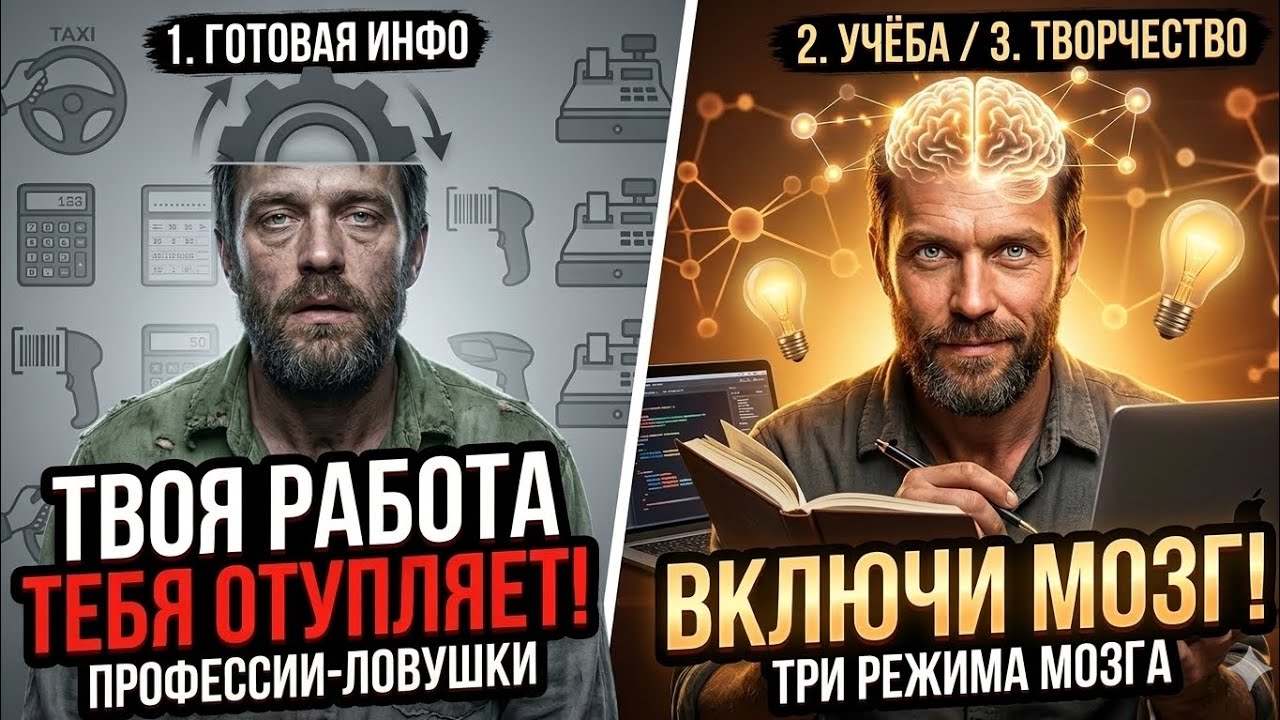 Как работа превращает тебя в овоща? 3 режима мозга и профессии-ловушки.