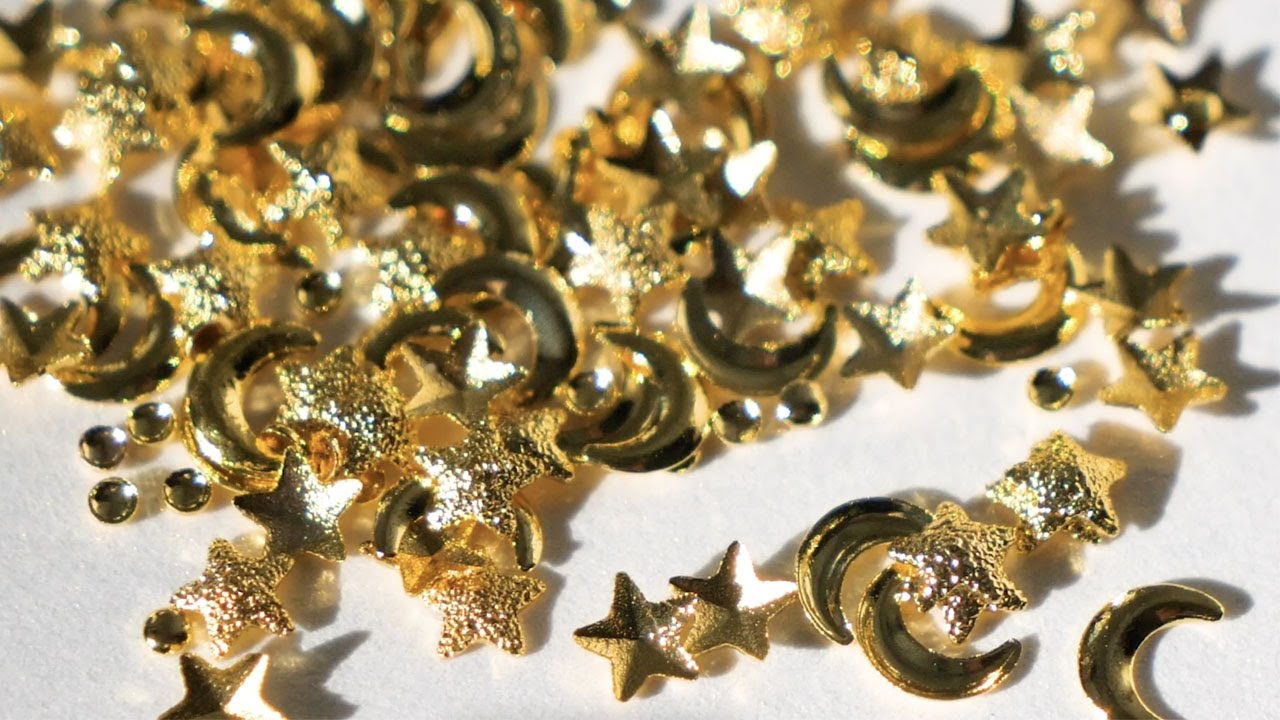CELESTIAL CHARMS TUTORIAL | Star, Moon, Stud Easy Nail Art Accessory Decals Gold Silver