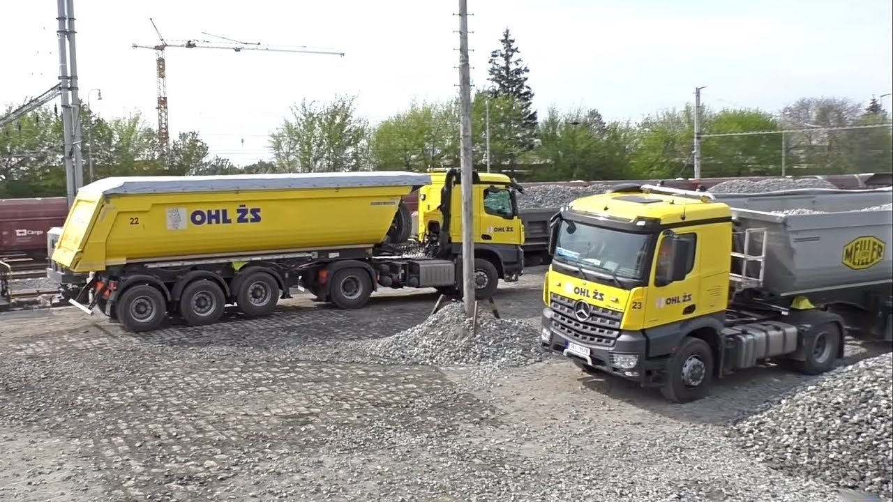 Mercedes Arocs with trailers on small place