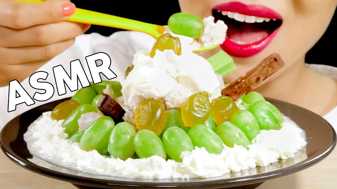 ASMR GRAPE SHAVED ICE DESSERT BINGSU 청포도빙수 먹방 Eating Sounds Mukbang | MINEE EATS