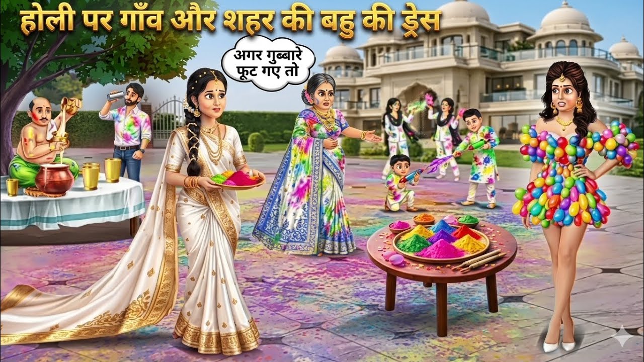 होली पर गांव और शहर की बहू की ड्रेस ||cartoon story|| Happy holi in advance to my allyoutube friend 