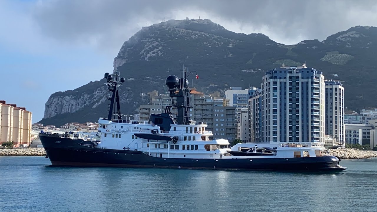 Arctic P converted tug into yacht docking in Gibraltar