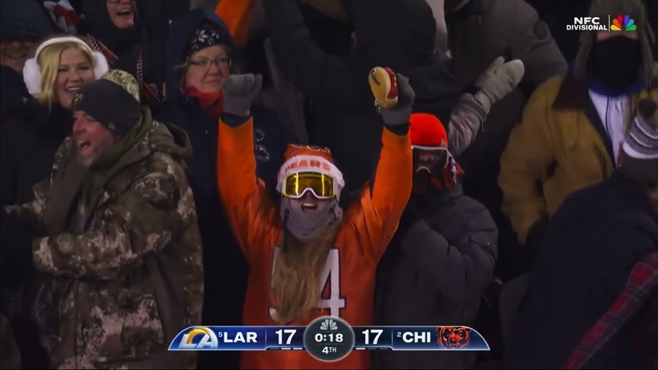 Caleb Williams UNBELIEVABLE TD PASS to Cole Kmet vs Rams to force overtime NFC Divisional Round 😱