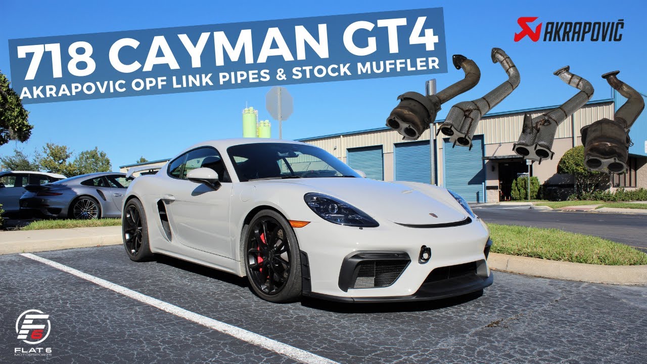Выхлопная система 718 GT4 Cayman — соединительные трубы Akrapovic OPF и штатный глушитель (устано...