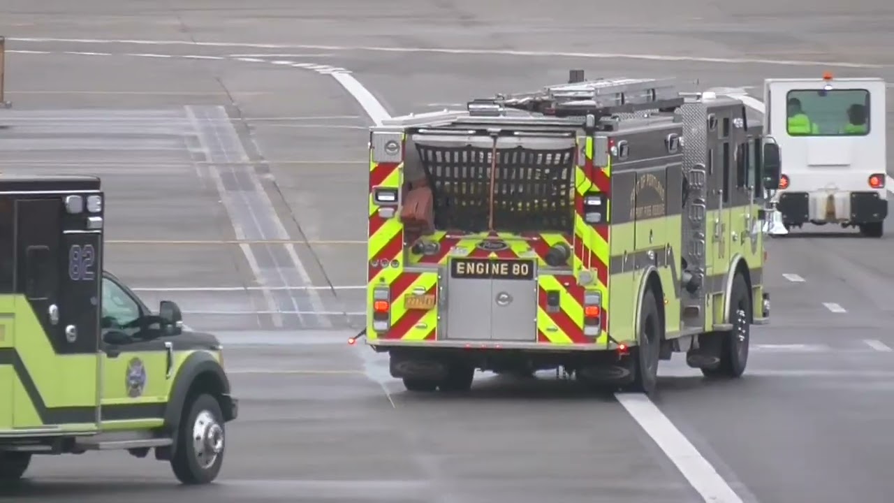 Firetruck And Ambulance Attend Alaska Airlines Medical Event In Portland Airport (PDX) In Oregon