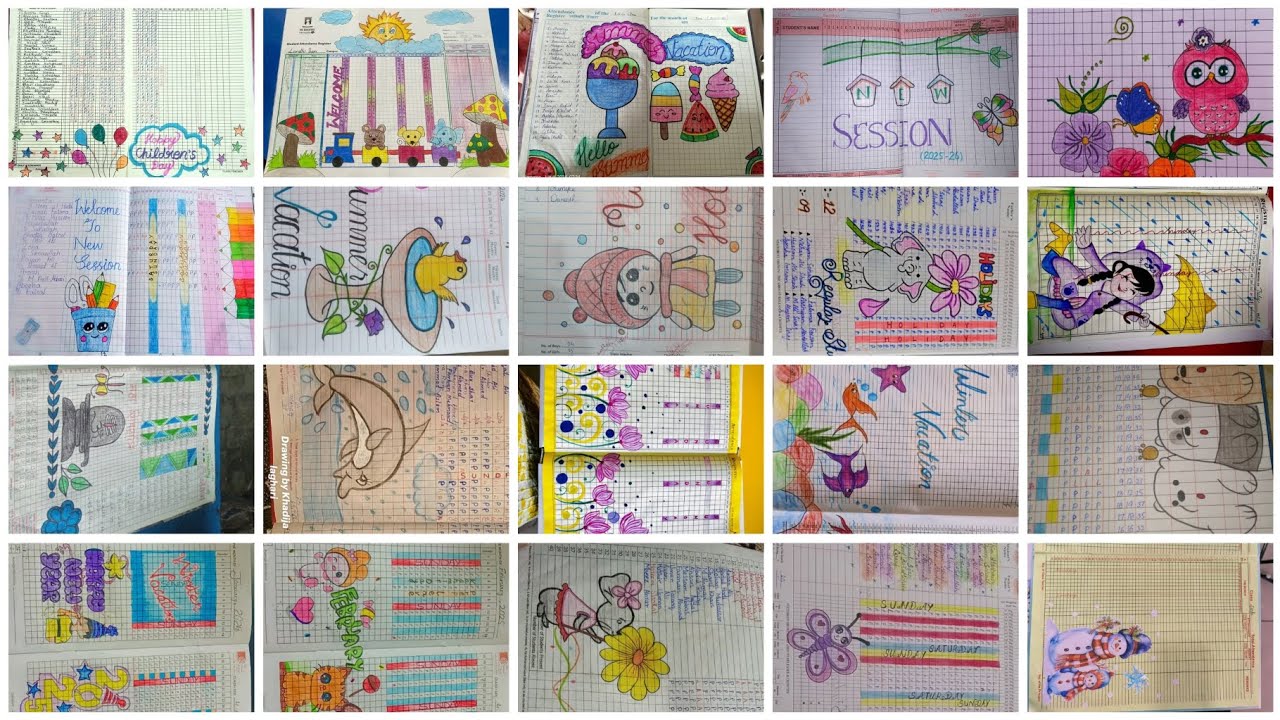 Attendance register decoration ideas💫 Attendance register drawing ideas winter vacation summer break