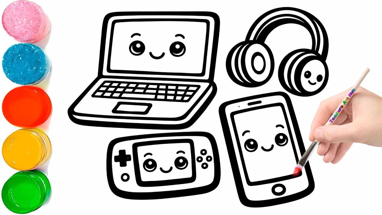 Как нарисовать электронные устройства | Как нарисовать ноутбук и iPhone (рисунок и раскраска)
