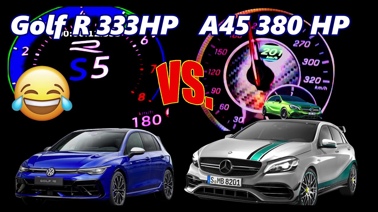 🔥 AMG Hatch vs VW Power! Mercedes-AMG A45 (380 HP) vs Volkswagen Golf R (333 HP) AWD Turbo Battle 🚀🏁