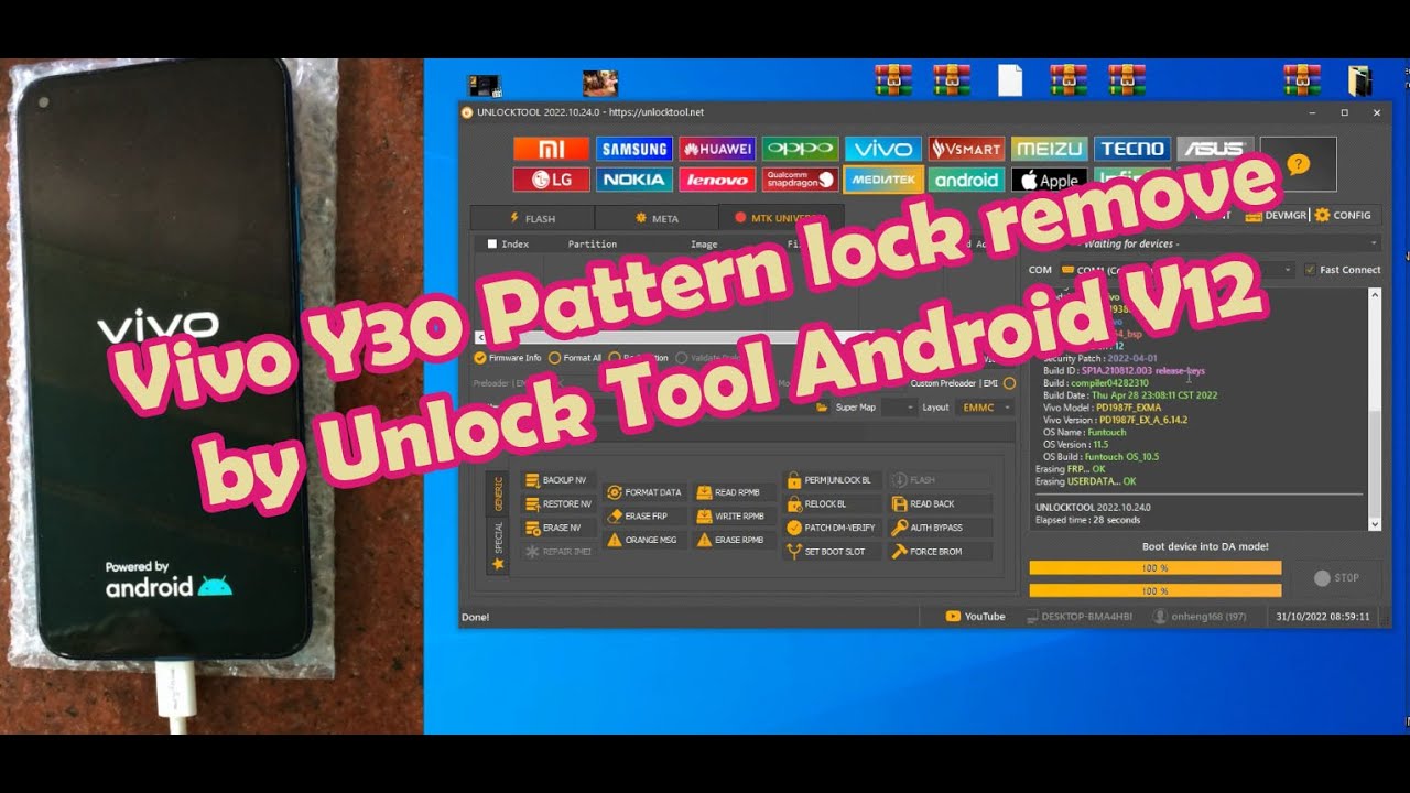 Vivo Y30 ( 1938) Device Pattern lock remove by Unlock Tool Android V12