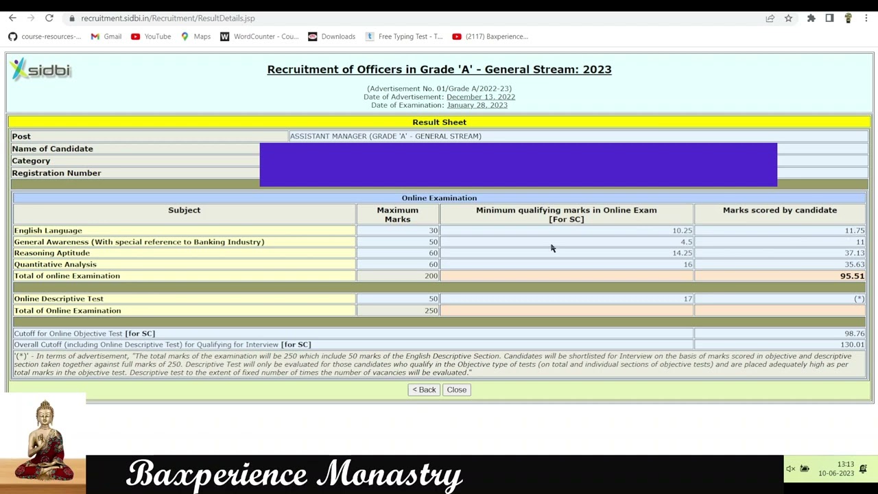 My SIDBI Grade A 2023 Scorecard 🥺