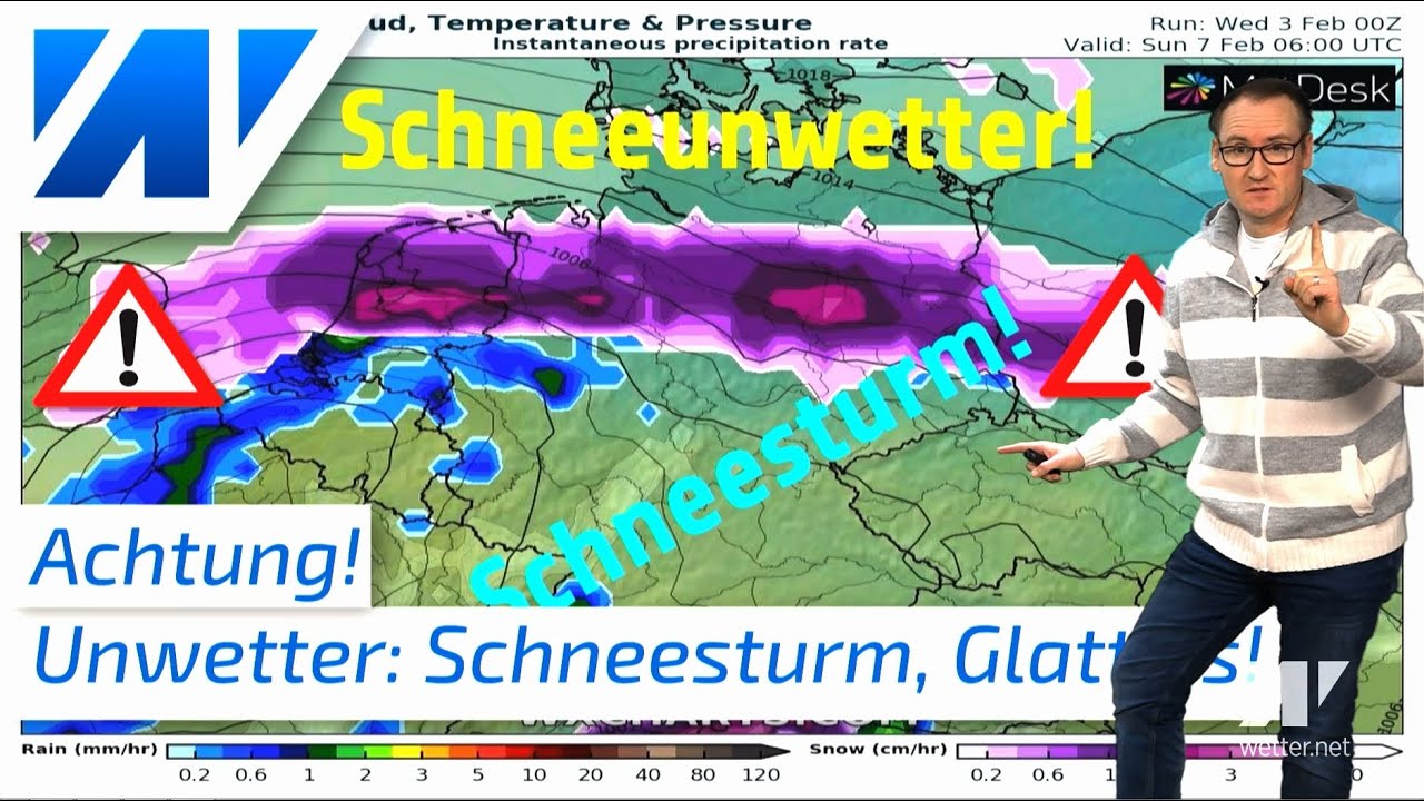 Schneesturm. Glatteis-Unwetter &uuml;ber mehrere Tage. Landstriche versinken im Schnee. Modellvergleich.