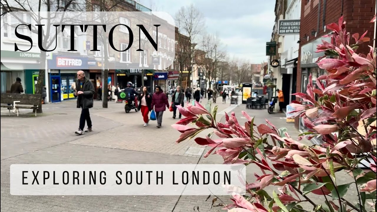 Sutton Town Centre Under Cloudy Skies. Relaxing afternoon stroll in 4K HDR