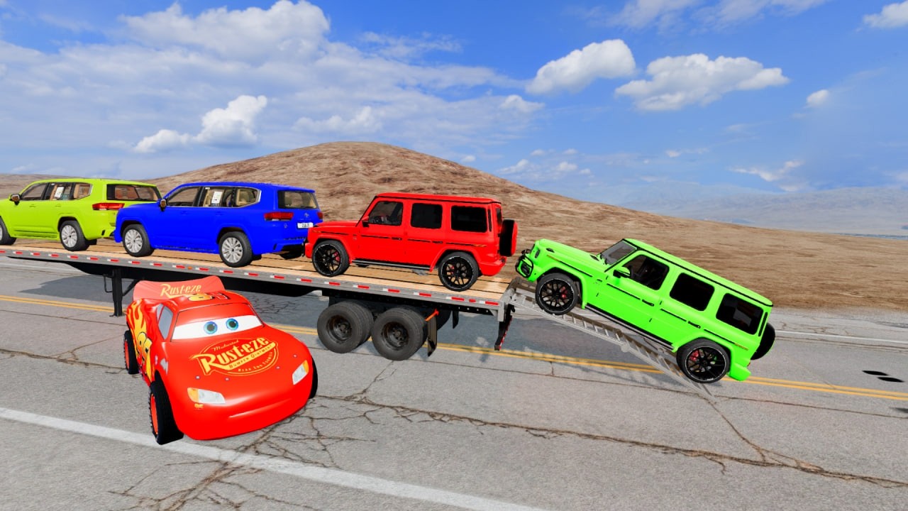 Flatbed Truck McQueen | Transportation with Truck - Pothole vs Car # | BeamNG.Drive Gameplay