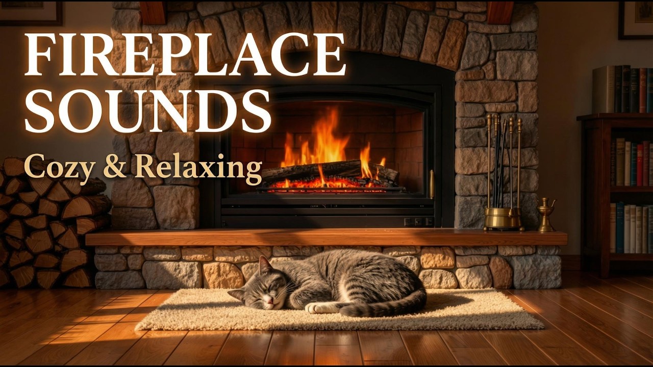 Cozy Fireplace Sounds 🔥 Sleeping Cat Breathing for Deep Sleep (1 Hour)