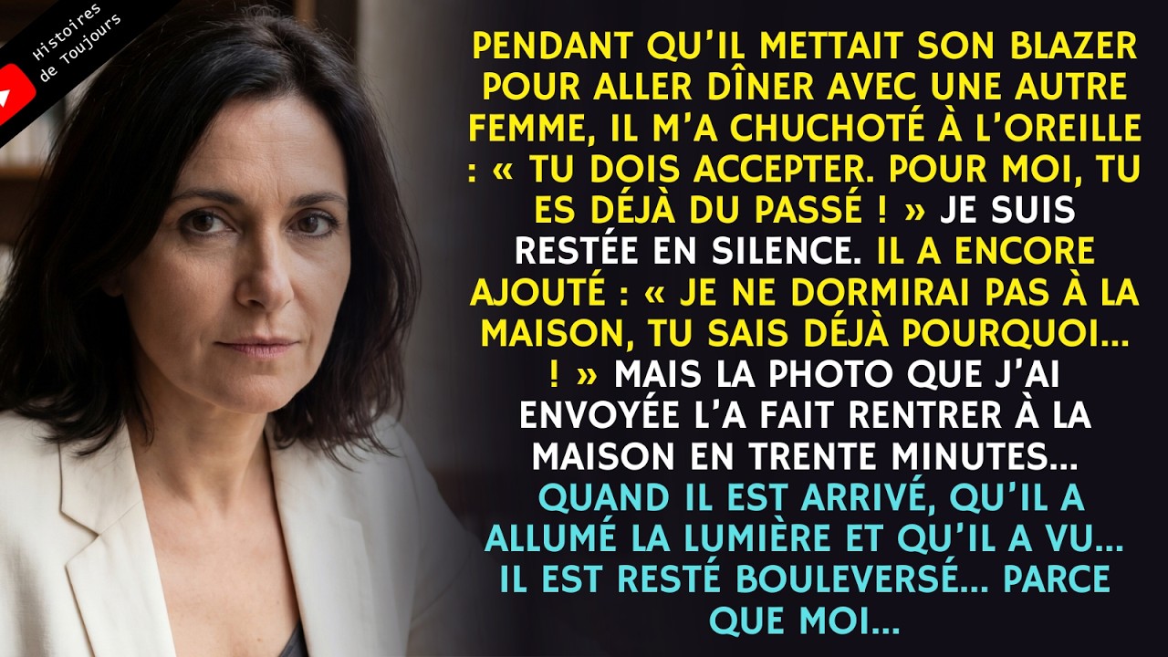 Pendant qu’il mettait son blazer pour voir une autre, il murmura : « Tu dois accepter. » Alors moi…