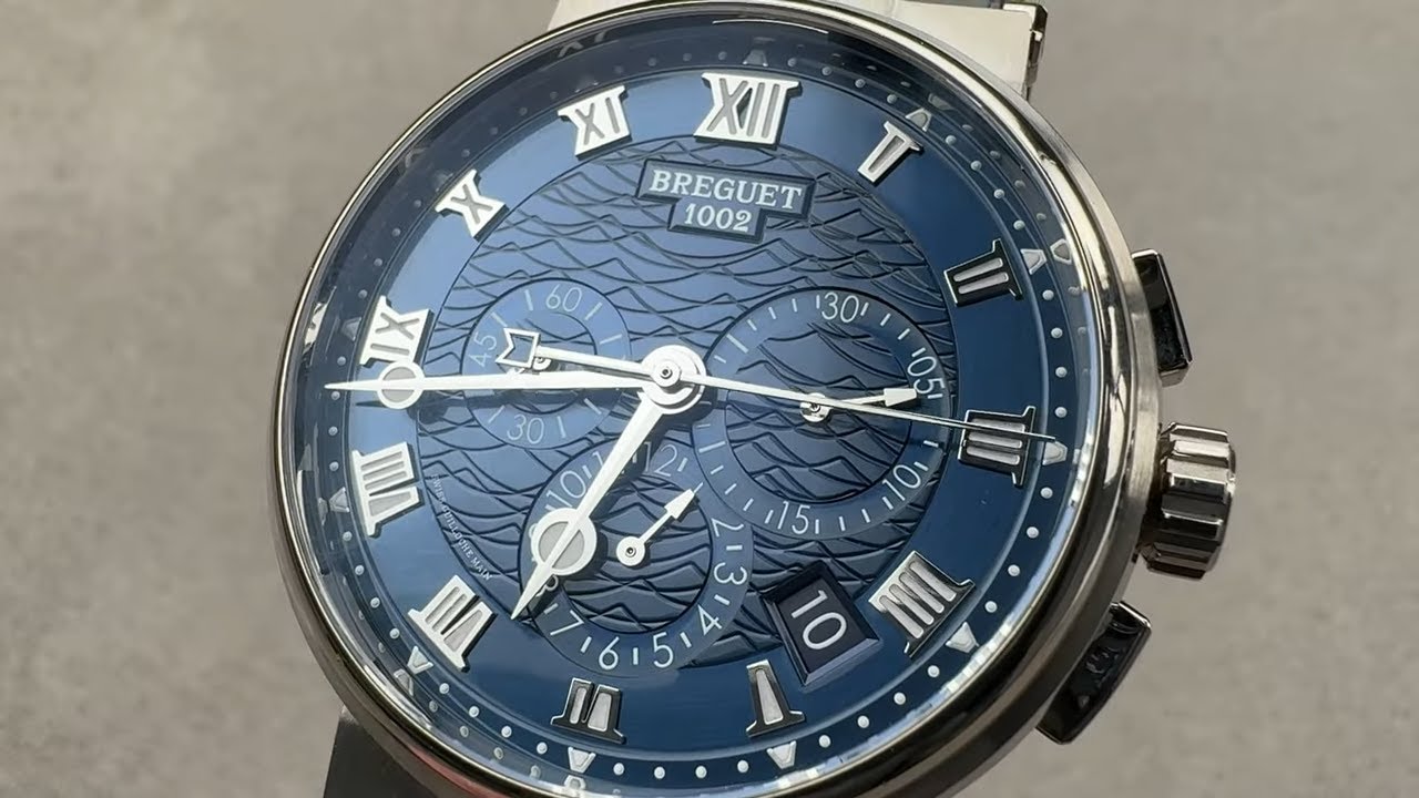 Recenzja zegarka Breguet Marine Chronograph 5527BB/Y2/9WV z niebieską tarczą