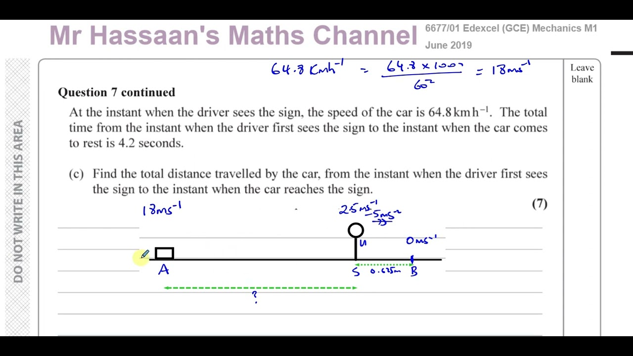 6677/01, Edexcel, M1, (GCE), June 2019, Q7 Kinematics, suvat