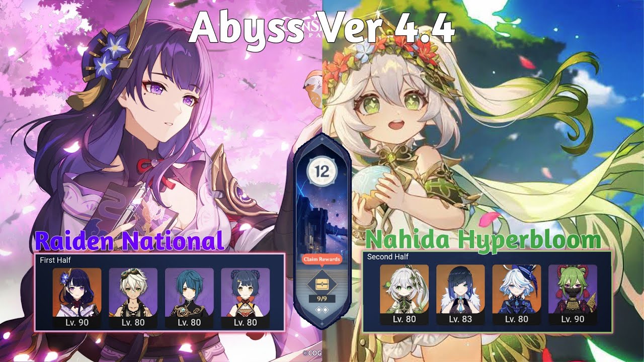 (Abyss Ver 4.4) Raiden National/Nahida Hyperbloom | Spiral Abyss Floor 12 | Genshin Impact