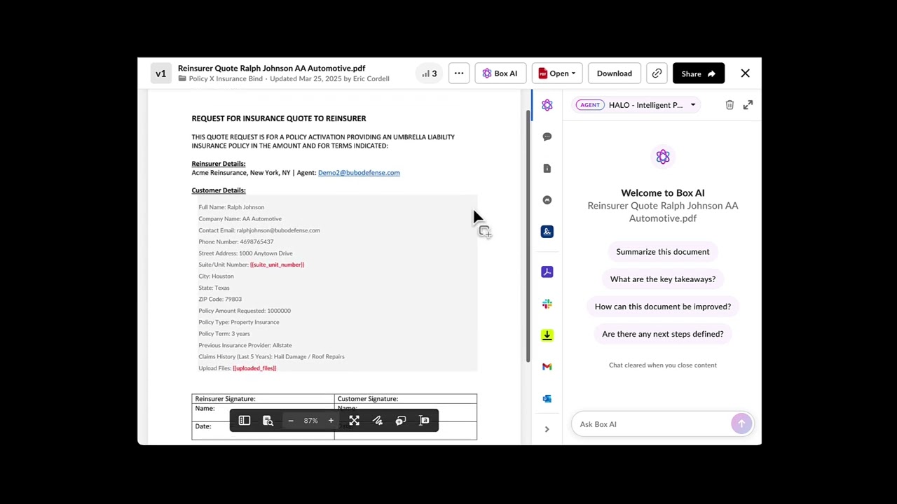 Insurance Workflow Automation: A Policy Management Agent Using Box Enterprise Advanced & mxHERO