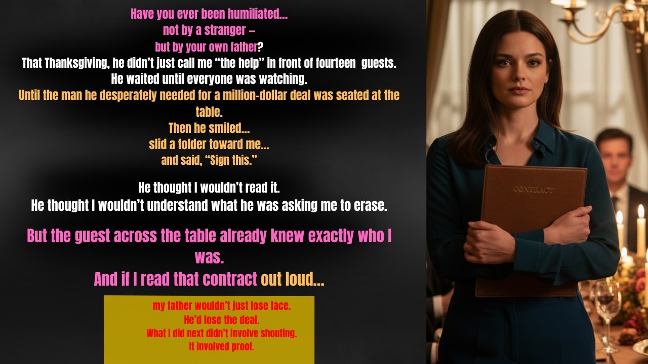 MY DAD HUMILIATED ME AT DINNER — THEN SLID A CONTRACT ACROSS THE TABLE.