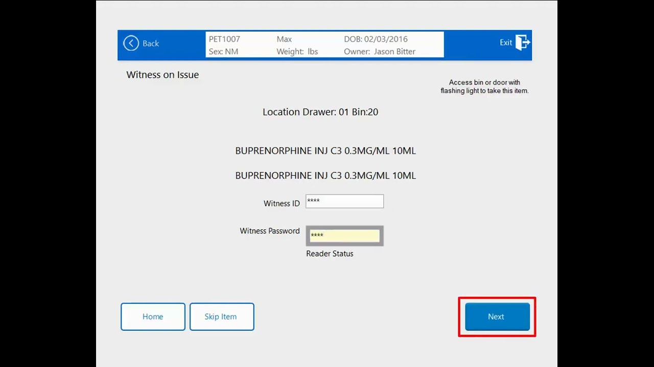 Issuing an item in cubex