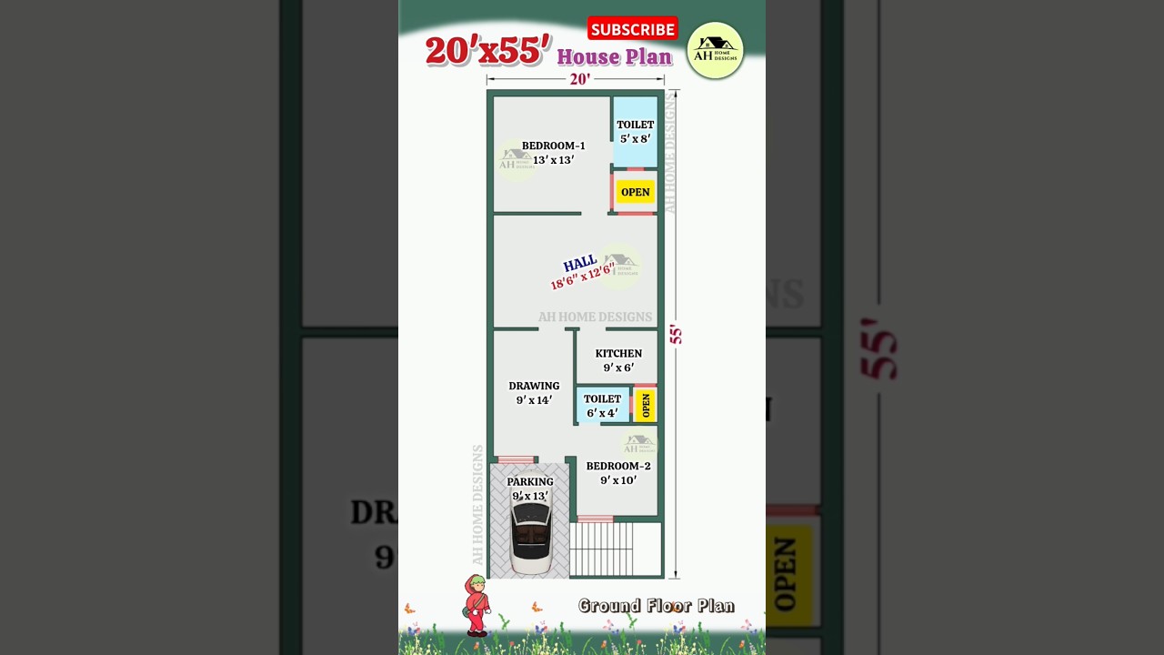 20x55 House Plan with Car Parking, 1100 SFT Home Design, North Facing House Plan, #ytshorts #shorts