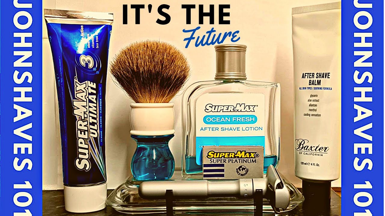 YAQI High Mountain Badger Brush: Merkur Futur: Supermax Blade Cream & Splash: : Baxters Balm