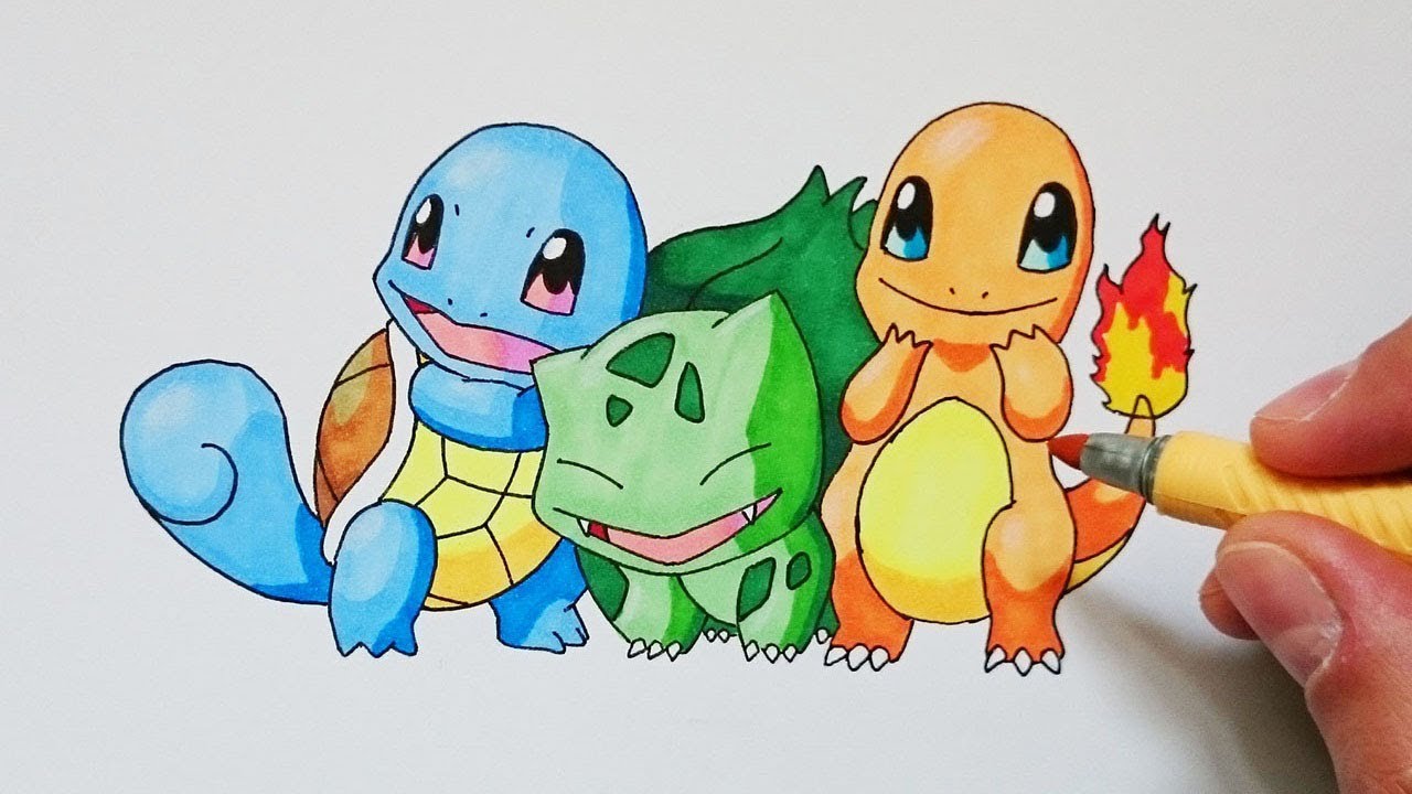 Cómo dibujar a Squirtle, Bulbasaur y Charmander paso a paso