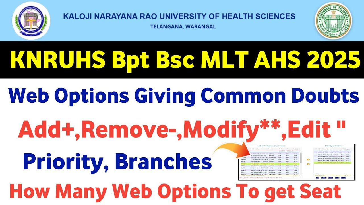 Knruhs 2025 BPT Bsc MLT & Allied Courses Web Option Doubts Clarification 