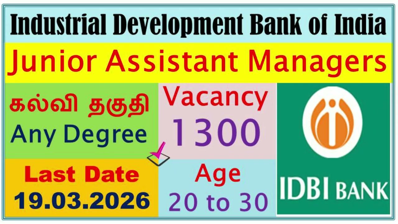 IDBI Bank Assistant Manager & JAM Recruitment 2026 – 1300 Posts, Apply Online