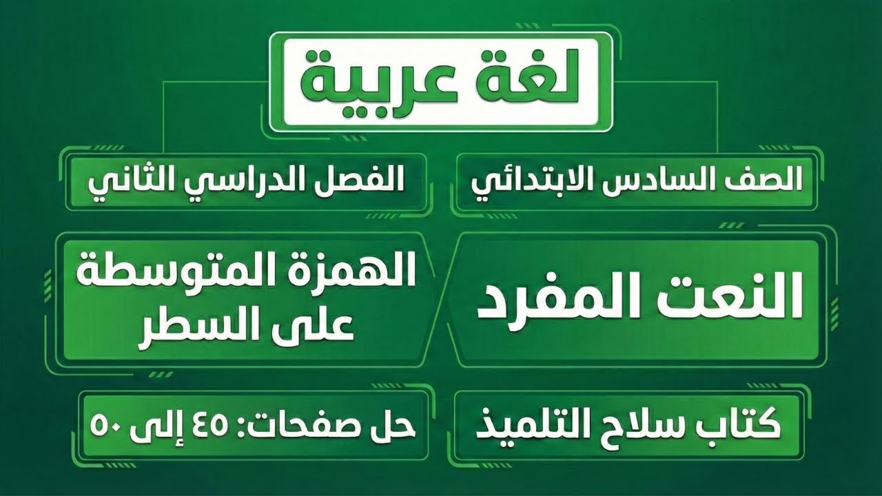 شرح النعت المفرد والهمزة المتوسطة على السطر | الصف السادس الابتدائي | حل سلاح التلميذ صفحة 45 الى 50