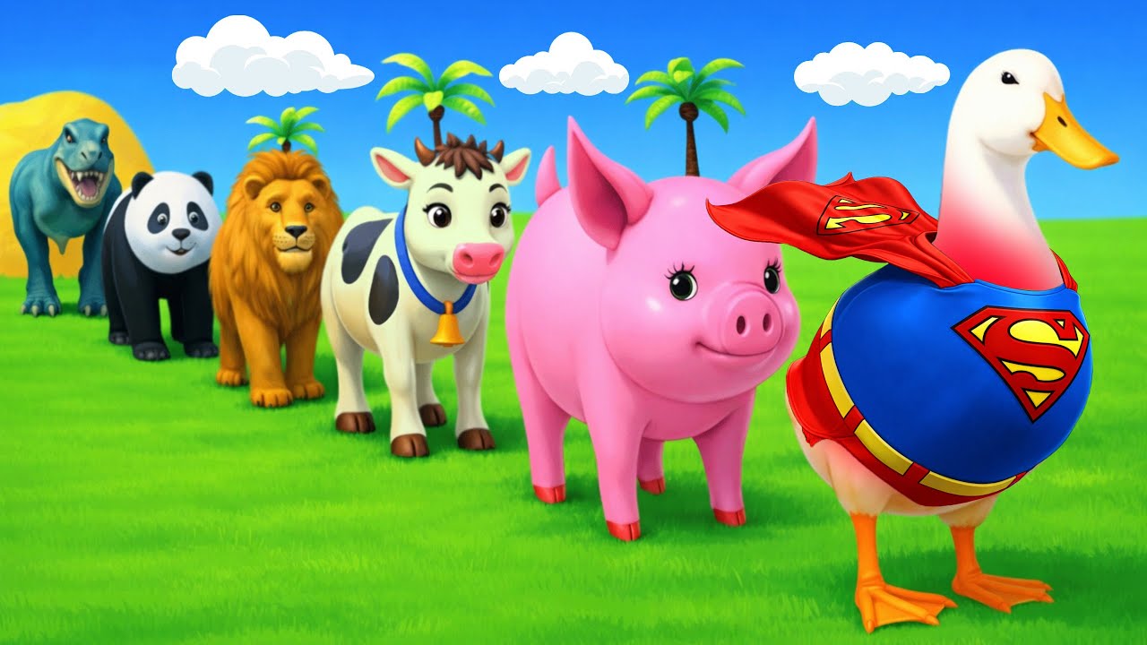 Long Slide Game With Elephant Gorilla Buffalo Hippopotamus Tiger - 3d Animal Game - Funny 3d Animals