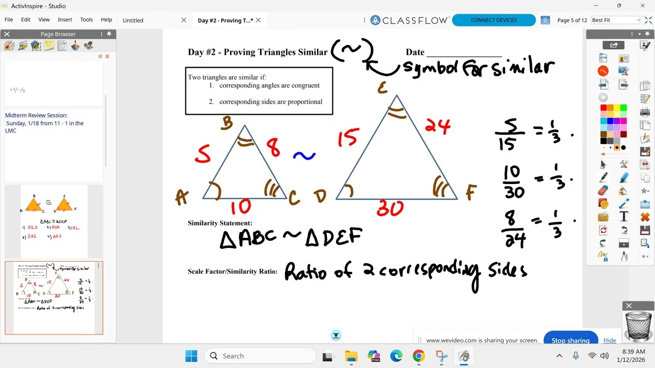 Geometry AB January 12th - Unit 6 Day 2 - Proving Similar Triangles