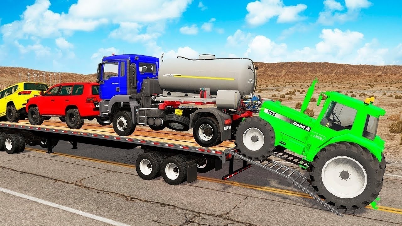 Flatbed Truck Mcqueen 8+min | Transportation with Truck -  Speedbumps vs Car #135 - BeamNG.Drive