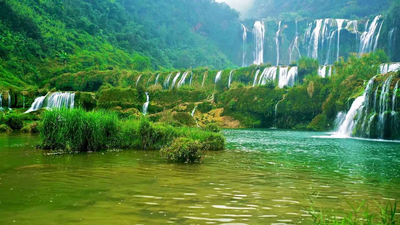 Jiulong nine Waterfalls in China 4k.  Relaxing nature Sounds, Waterfall Sound, White Noise for Sleep
