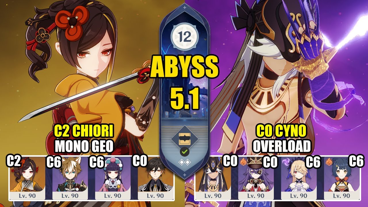 C2 Chiori Mono Geo & C0 Cyno Overload | Spiral Abyss 5.1 | Genshin Impact 【原神】