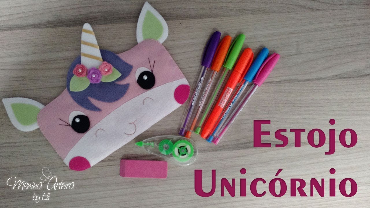 DIY Estojo Unicórnio de Feltro com Molde Gratuito - Passo a Passo - Especial Volta às Aulas