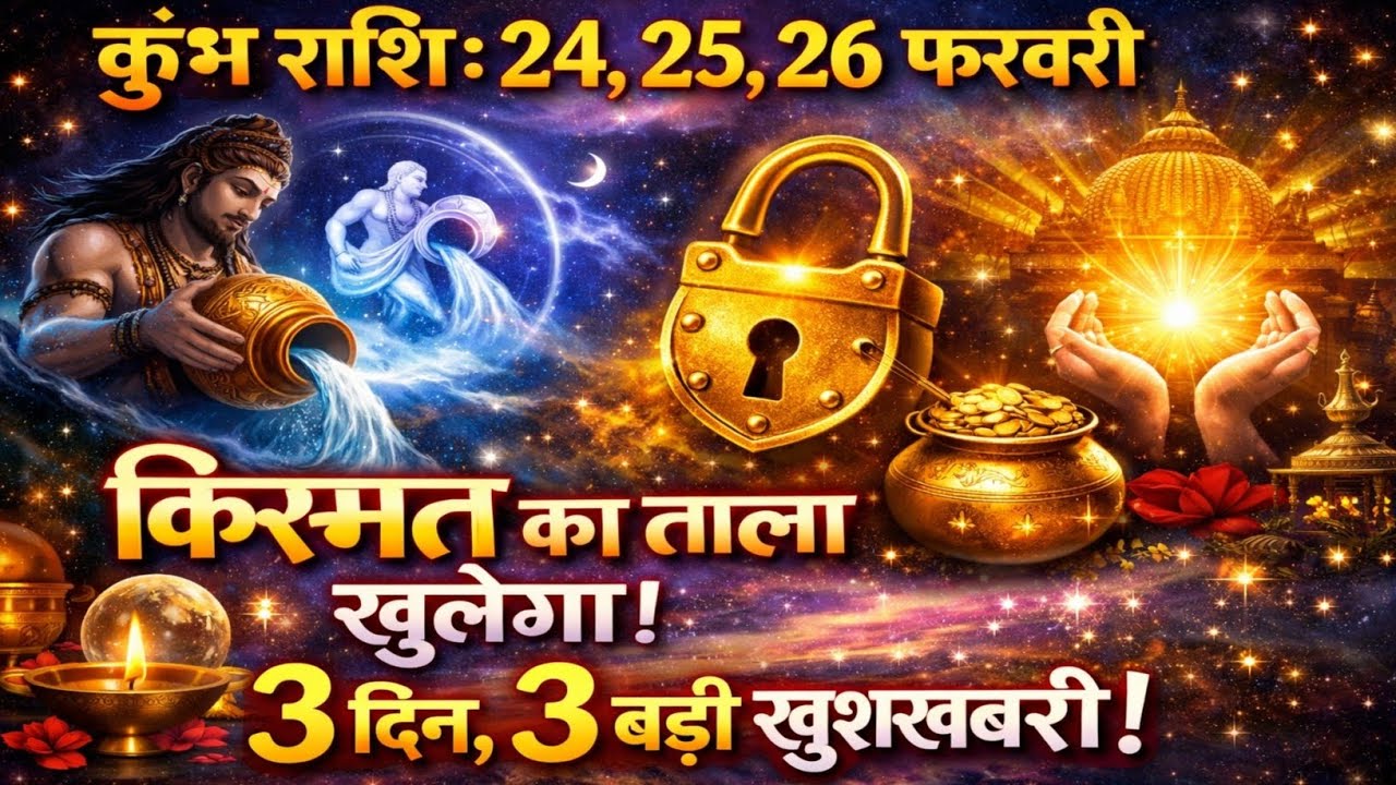 कुंभ राशि: 24, 25, 26 फरवरी 2026 | किस्मत का ताला खुलेगा! 3 दिन, 3 बड़ी खुशखबरी 🏺✨
