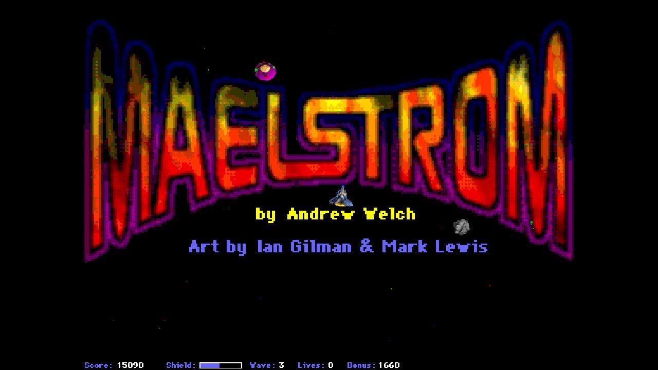 Maelstrom, 1992 clone of Asteroids, space shooter game