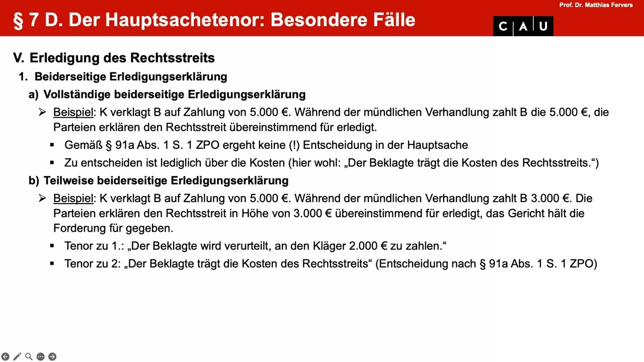 Vertiefung ZPO Erkenntnisverfahren – Folge 14 (Kostenentscheidung; Grundlagen und Tenorierung)