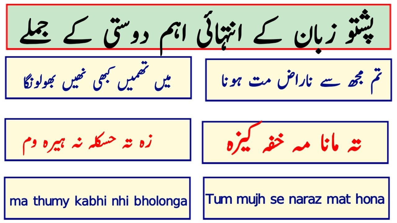 Pashto to Urdu | 20 important friendship sentences | Dosti ke Jumle | Learn Pashto Sentences