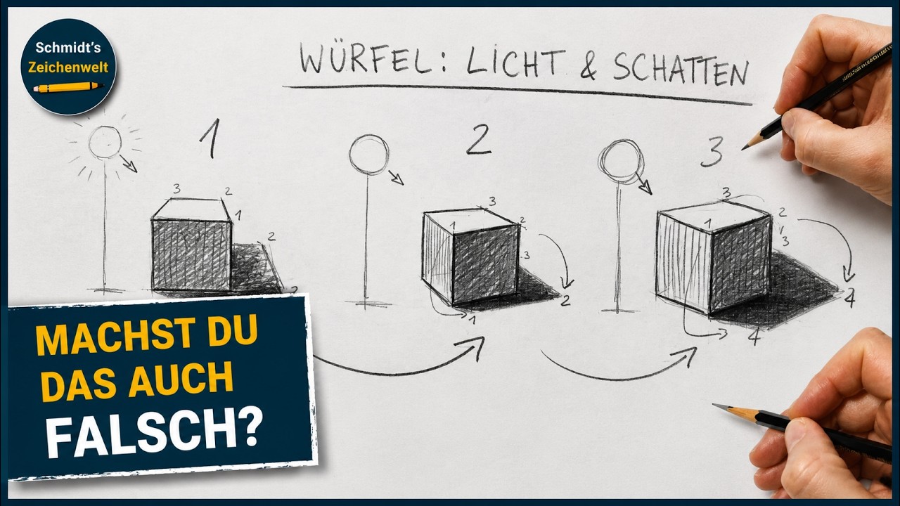 Schatten zeichnen lernen – Licht & Schatten am Würfel einfach erklärt