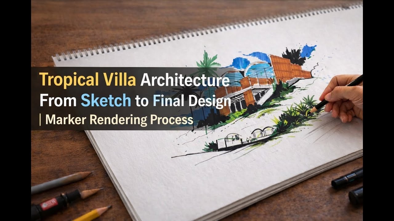 👉 “Tropical Villa Architecture — From Sketch to Final Design | Marker Rendering Process (Full Video)