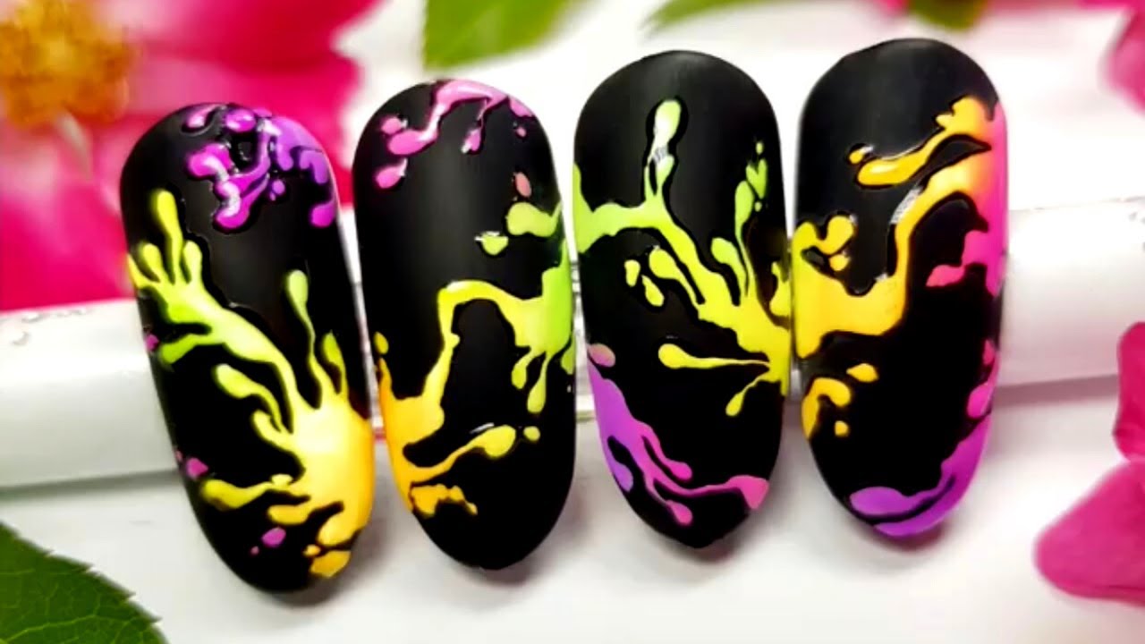 BLACK NEON SPLASH NAIL ART TUTORIAL | NEON NAIL PIGMENT POWDER | SUMMER NAILS 2020 |NAILSFASCINATION