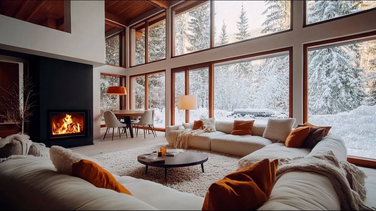 Serene Winter Morning by the Fireplace | Crackling Fire & Jazz Piano for Positive Moods